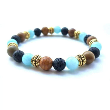 Gold Natural Stone Strand Black Lava stone Essential Oil Diffuser Bracelet-0