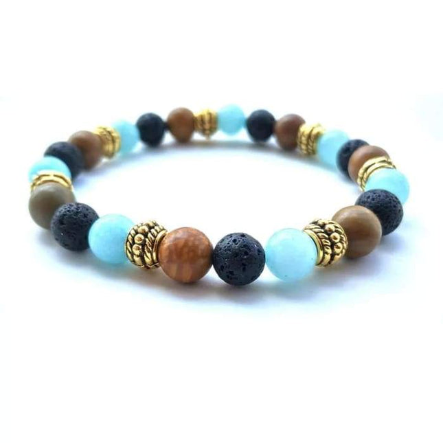 Gold Natural Stone Strand Black Lava stone Essential Oil Diffuser Bracelet-0