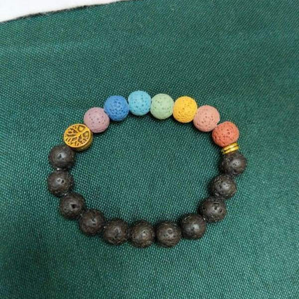 Golden Tree of life Seven Chakra Lava Stone Bracelet-1