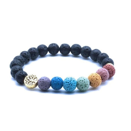 Golden Tree of life Seven Chakra Lava Stone Bracelet-0