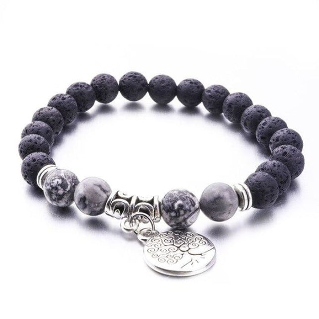 Gray Lava Stone Tree of Life Bracelet-0