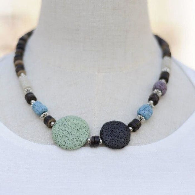 Green and Black Lava Stone Essential Oils Necklace-0