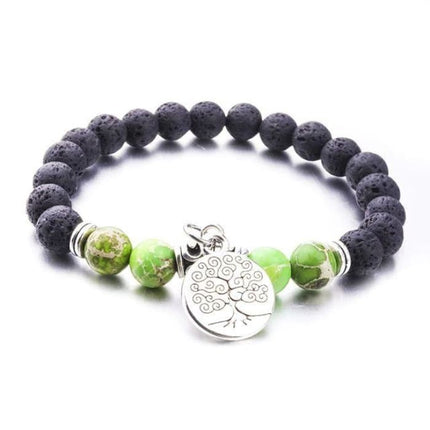 Green Marble Tree of Life Lava Stone Bracelet-0