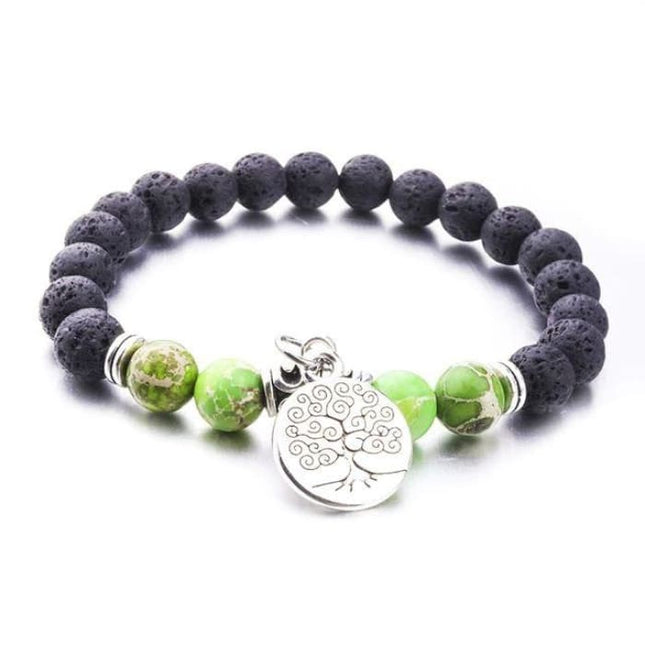 Green Marble Tree of Life Lava Stone Bracelet-0