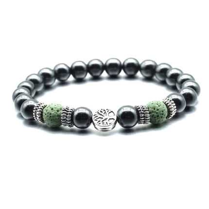 Green Tree of Life Lava Stone Metal Bracelet-0