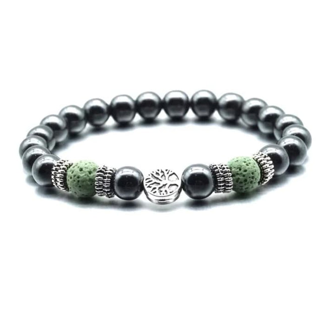 Green Tree of Life Lava Stone Metal Bracelet-0