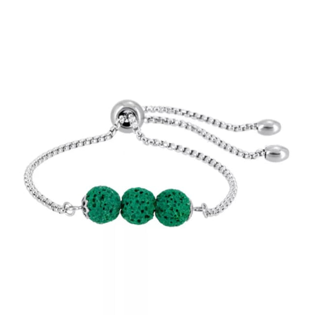 Green Triple Lava Stone Charm Bracelet-0