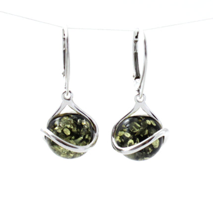 Amber Oval Green Drop Earrings With Silver-0
