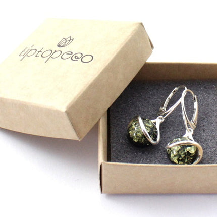 Amber Oval Green Drop Earrings With Silver-1