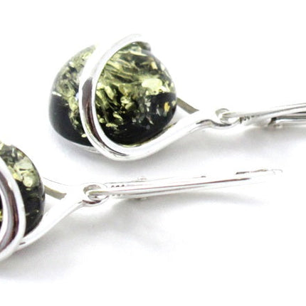 Amber Oval Green Drop Earrings With Silver-2