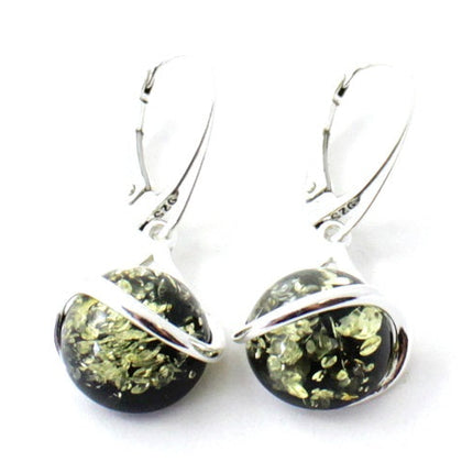 Amber Oval Green Drop Earrings With Silver-3