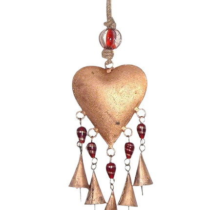 Red glass beads and bells heart shaped wind chimes-0