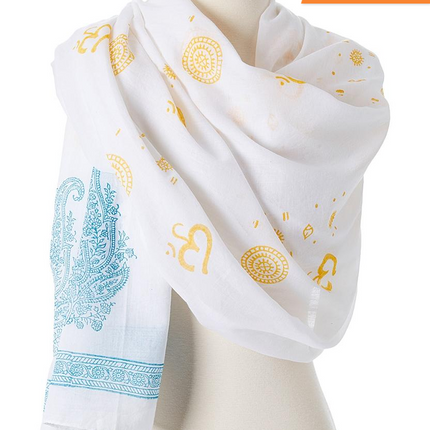 OM Shanti paisley design hand block printed cotton shawl-1