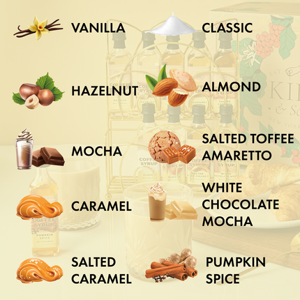 Gourmet Coffee Syrup Rack Gift Set, Includes Display Rack - Flavored Coffees Sweetener, 10 50mL Coffee Syrups, Includes Classic Mocha Vanilla Salted Caramel Flavoring Chai Latte, Protein Shake Flavors-2