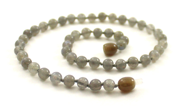Labradorite Gemstone Knotted Gray Necklace-0