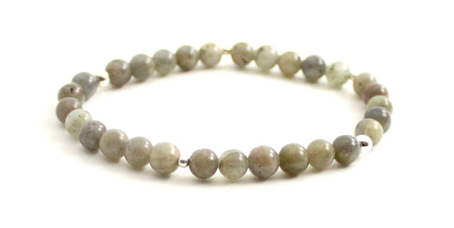 Stretch Bracelet With Sterling Silver and Gray Labradorite-3