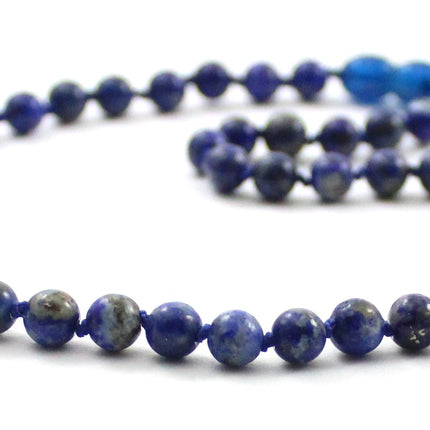 Lapis Lazuli Gemstone Blue Knotted Necklace-3