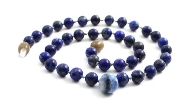 Lapis Lazuli Gemstone Knotted Blue Necklace with Pendant-0