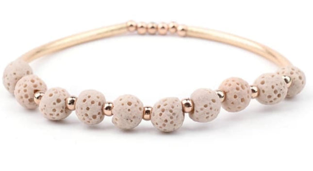 Lava Stone Essential Oil Bracelet - Beige Lava Stone and Gold-0