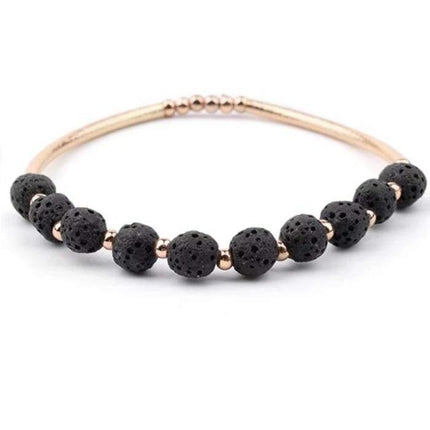 Lava Stone Essential Oil Bracelet - Black Lava Stone and Gold-0