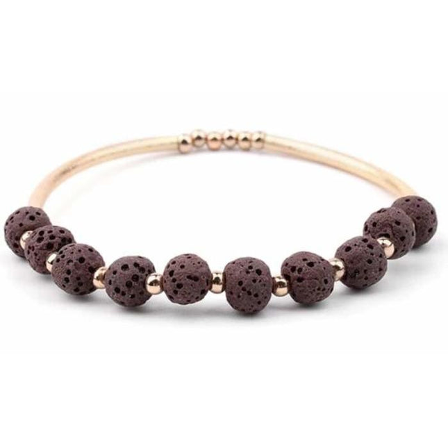 Lava Stone Essential Oil Bracelet - Brown Lava Stone and Gold-0