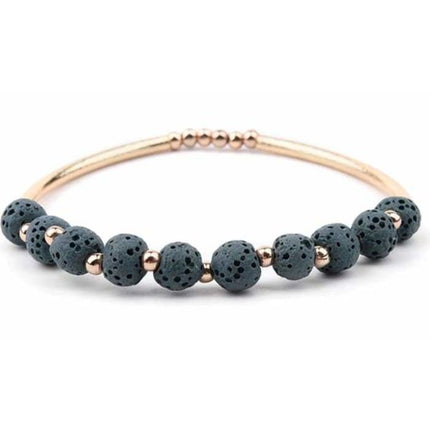Lava Stone Essential Oil Bracelet - Dark Green Lava Stone and Gold-0