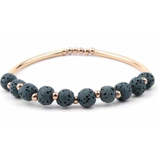 Lava Stone Essential Oil Bracelet - Dark Green Lava Stone and Gold-0