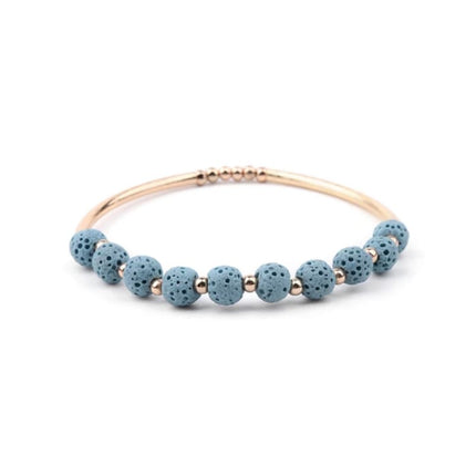 Lava Stone Essential Oil Bracelet - Light Blue Lava Stone and Gold-0