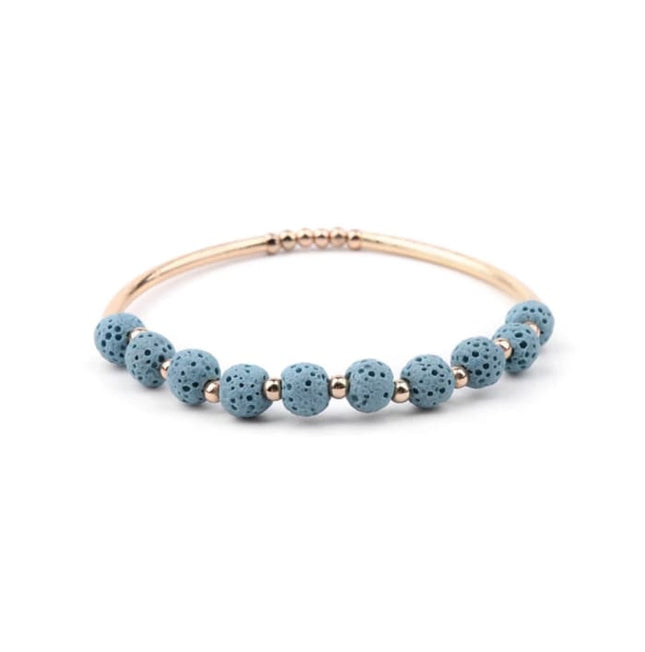 Lava Stone Essential Oil Bracelet - Light Blue Lava Stone and Gold-0
