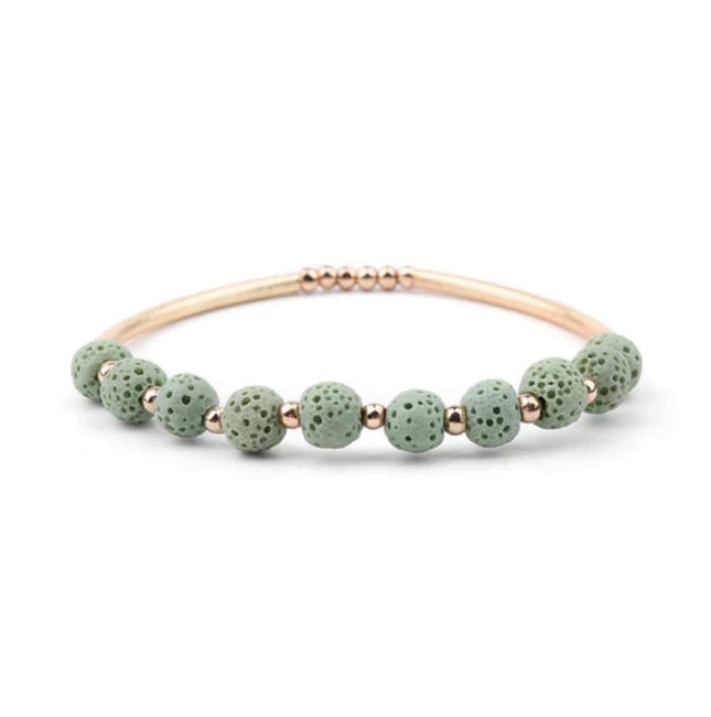 Lava Stone Essential Oil Bracelet - Light Green Lava Stone and Gold-0