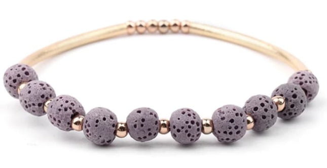 Lava Stone Essential Oil Bracelet - Purple Lava Stone and Gold-0
