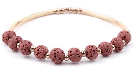 Lava Stone Essential Oil Bracelet - Rose Lava Stone and Gold-0