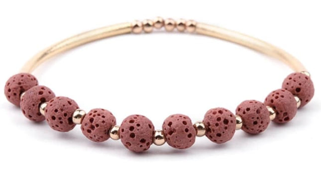 Lava Stone Essential Oil Bracelet - Rose Lava Stone and Gold-0