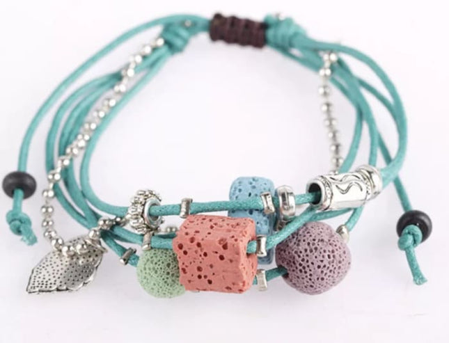 Lava Stone Essential Oil Bracelet - Teal Lava Charms-0