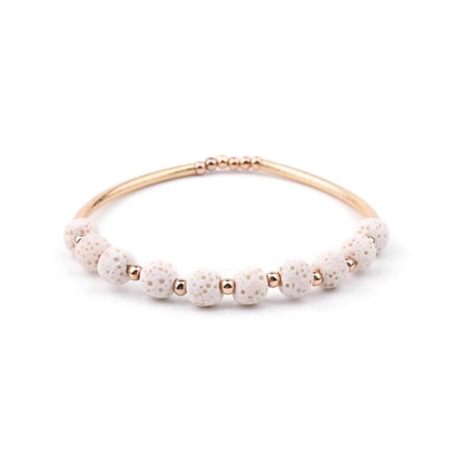 Lava Stone Essential Oil Bracelet - White Lava Stone and Gold-0