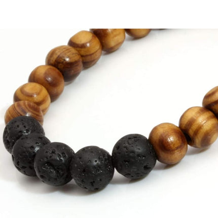 Lava Stone Essential Oil Bracelet - Wood Beads 5-2