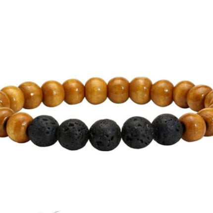 Lava Stone Essential Oil Bracelet - Wood Beads 5-0