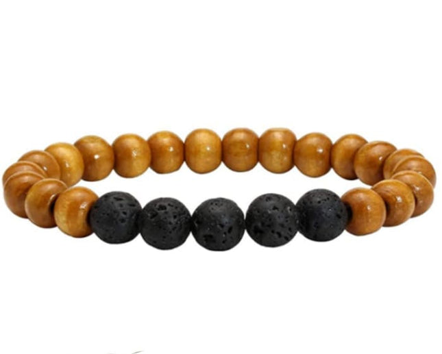 Lava Stone Essential Oil Bracelet - Wood Beads 5-0