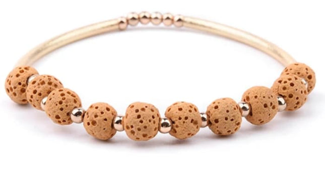 Lava Stone Essential Oil Bracelet - Yellow Lava Stone and Gold-0