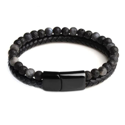 Leather Tiger Eye Lava Stone Bracelet Magnetic Clasp-0