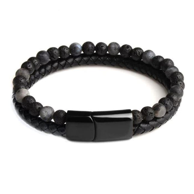 Leather Tiger Eye Lava Stone Bracelet Magnetic Clasp-0