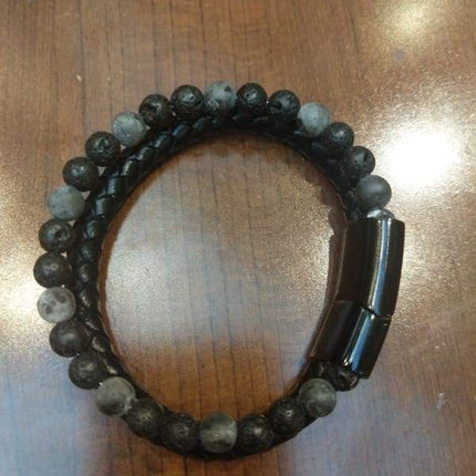 Leather Tiger Eye Lava Stone Bracelet Magnetic Clasp-1