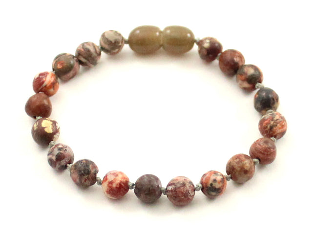Leopardskin Jasper Gemstone Knotted Pink Anklet Bracelet-0