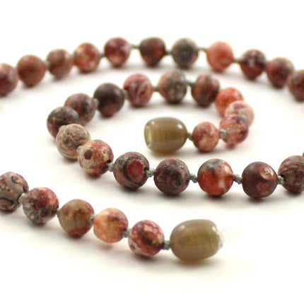 Leopardskin Jasper Gemstone Pink Knotted Necklace-0