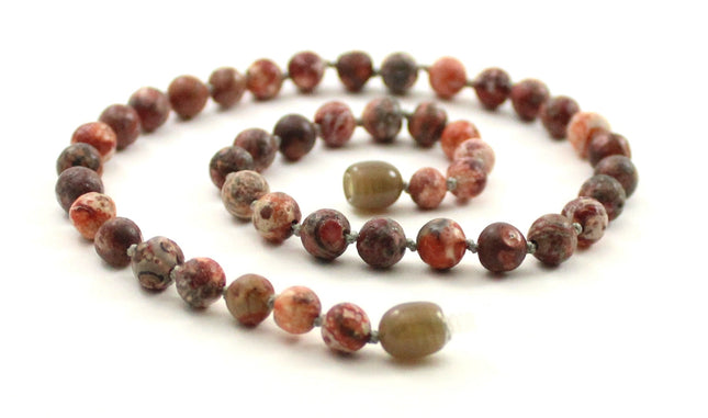 Leopardskin Jasper Gemstone Pink Knotted Necklace-0