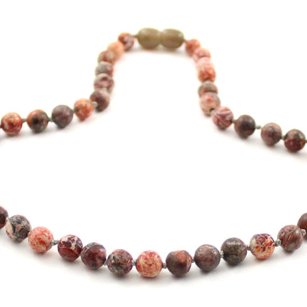 Leopardskin Jasper Gemstone Pink Knotted Necklace-2