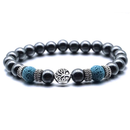 Light Blue Tree of Life Lava Stone Metal Bracelet-0
