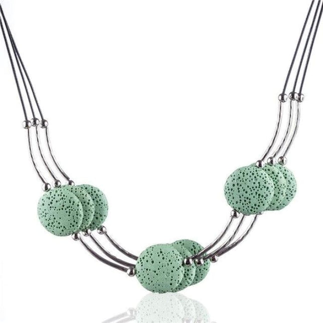 Light Green 6 Lava Stone Essential Oils Necklace-0