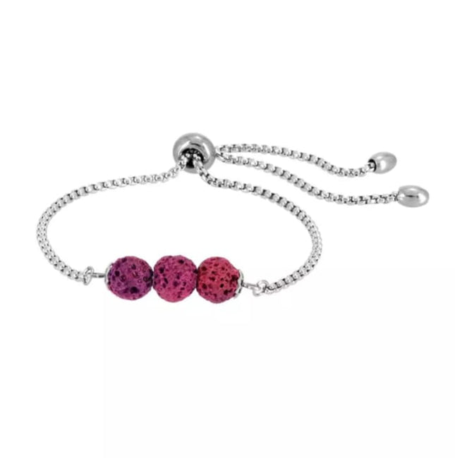 Magenta Triple Lava Stone Charm Bracelet-0