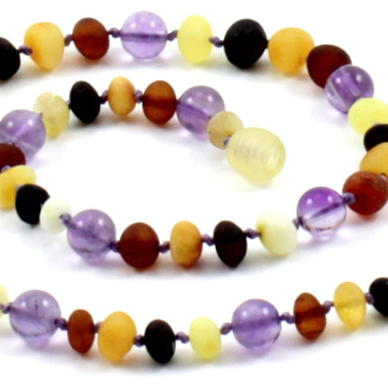 Multicolor Raw Amber and Amethyst Necklace-0
